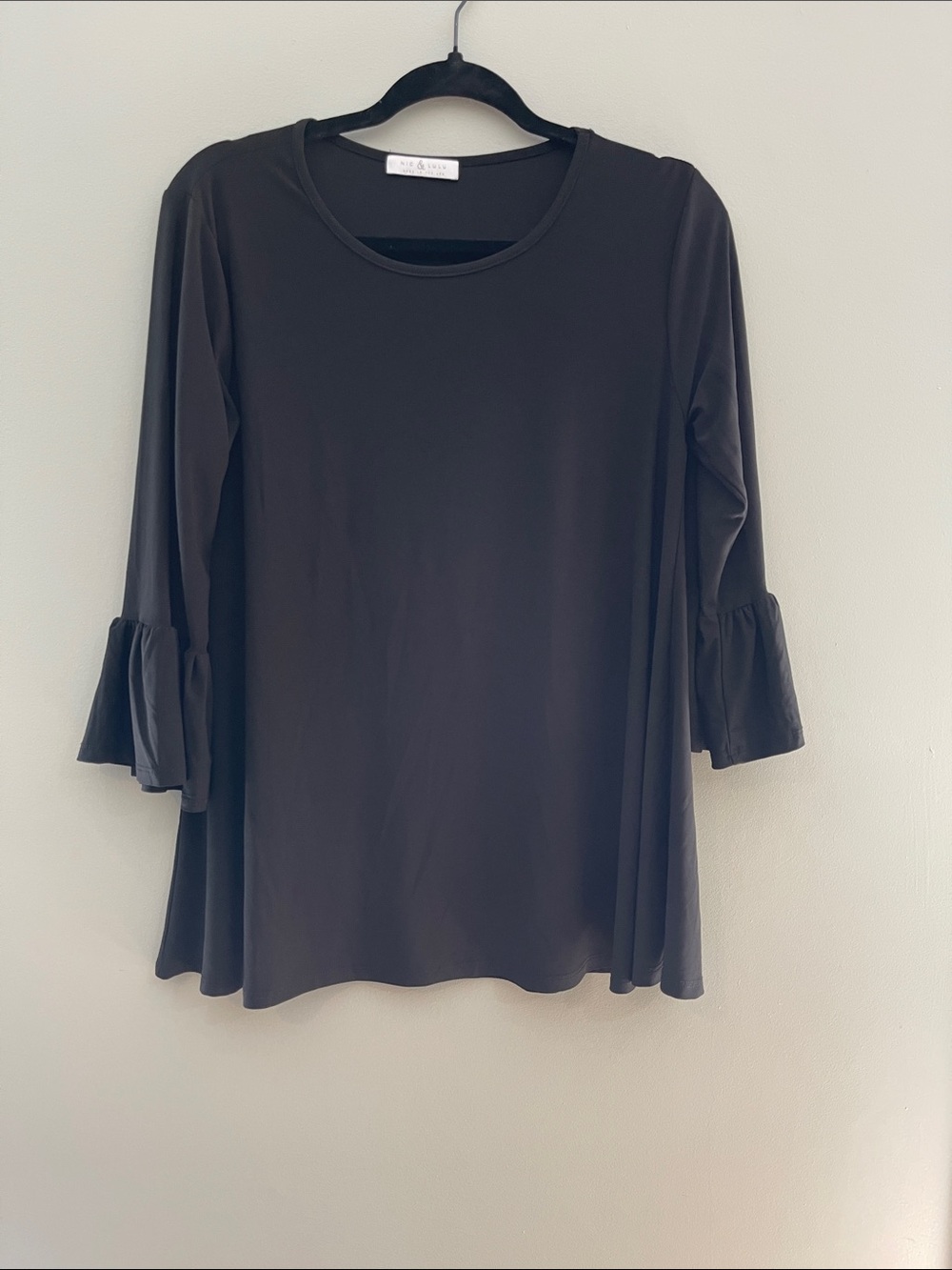 Women's Black Ruffle-Sleeve Swing Blouse